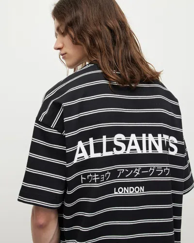 Allsaints Underground Oversized Stripe T-shirt In Jet Blk/chalk Whte