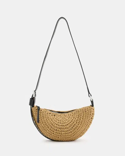 Allsaints Half Moon Crochet Crossbody Bag In Almond