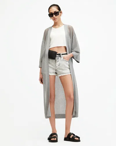 Allsaints Misha Mesh Longline Kimono Cardigan In Grey