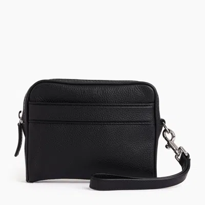 Le Tanneur Charles Grained Leather Pouch With Detachable Strap In Black