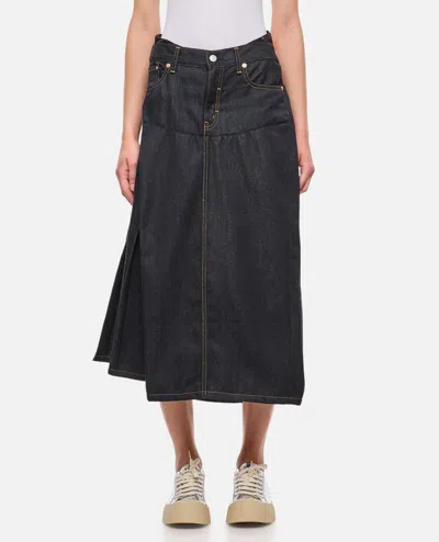 Junya Watanabe Asymmetric Denim Midi Skirt In Blue