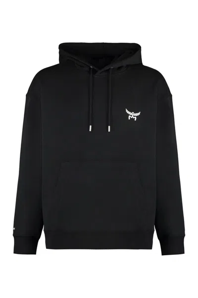 Mcm Logo Cotton Hoodie In Black