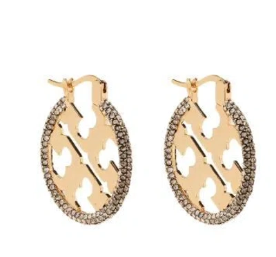 Tory Burch Miller Logo Plaque Earrings In Tory Gold/crystal