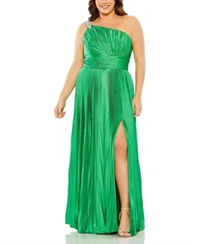 Mac Duggal One Shoulder Embellished Pleated One Sleeve Gown In Spring Green