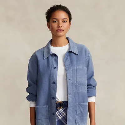 Polo Ralph Lauren Cotton Chore Jacket Woman Shirt Slate Blue Size Xl Cotton In French Workwear Blue