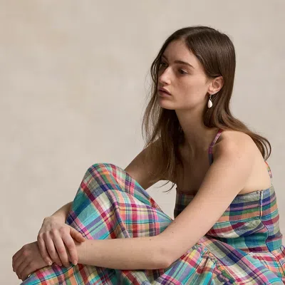 Polo Ralph Lauren Women's Plaid Linen Midi-dress In Multi Plaid