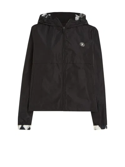 Tommy Hilfiger Reversible Jacket With Hood In Bevelled Monogram/black Oversi