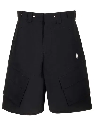 Marcelo Burlon County Of Milan Cargo Bermuda Shorts With Embroidered Cross In Black