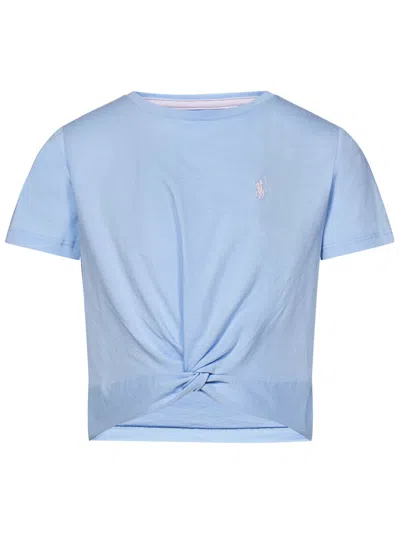 Polo Ralph Lauren Kids' Cotton Crop T-shirt With Logo In Light Blue