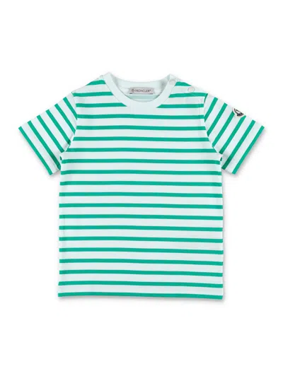Moncler Kids' Tee Stripes In White/green