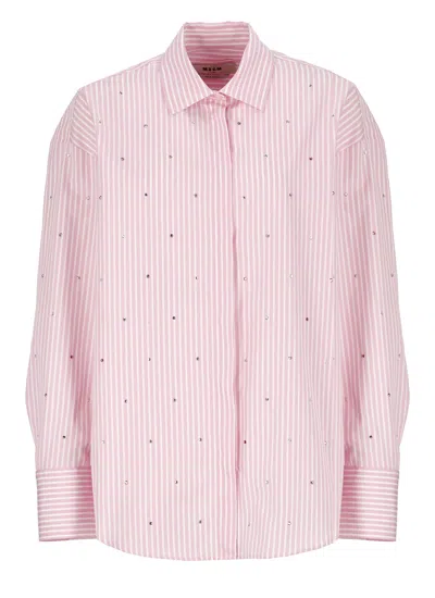 Msgm Cotton Shirt In Pink