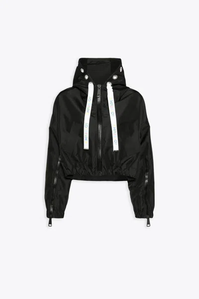 Khrisjoy New Khris Crop Windbreaker Black Nylon Hooded Windproof Jacket - New Khris Crop Windbreaker In Nero