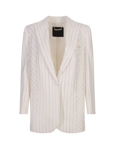 Philipp Plein White Cady Crystals-pinstripe Blazer