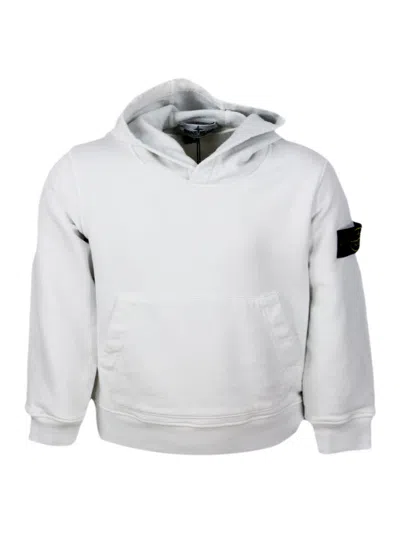 Stone Island Kids' Rocky Hooded Sweatshirt With Long Sleeves In Stretch Cotton With Badge On The Left Sleeve In White