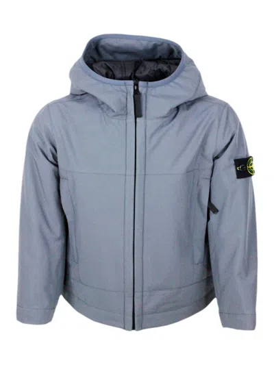 Stone Island Kids' Padded Jacket With Hood In Technical Fabric Made With Recycled Bottles E.dye Technology With Primalo In Grey
