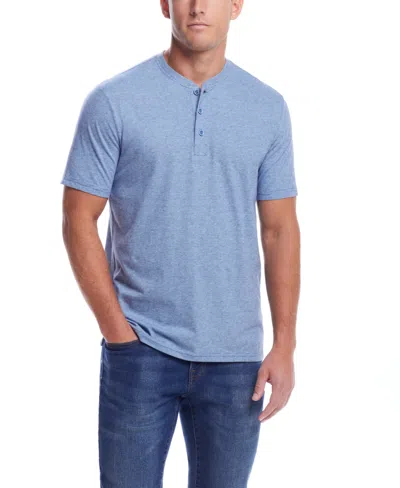Weatherproof Vintage Men's Short Sleeve Sueded Microstripe Henley Shirt In Lt Blue