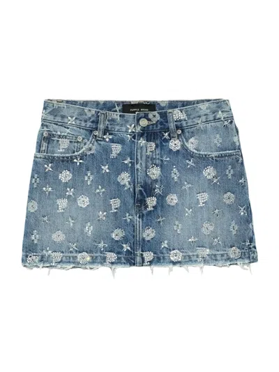 Purple Brand Bead-embellished Denim Miniskirt In Mid Indigo