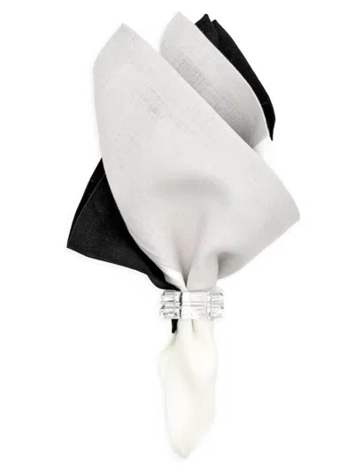 Tina Chen Designs Color Block 4-piece Linen Napkin Set In Quartz White Black