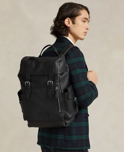 Polo Ralph Lauren Pebbled Leather Backpack In Black
