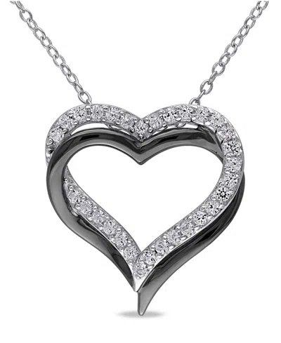 Macy's Lab Grown White Sapphire (5/8 Ct. T.w.) Sterling Silver, Heart Necklace