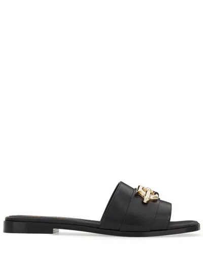 Ferragamo Gancio Leather Flat Sandals In Black