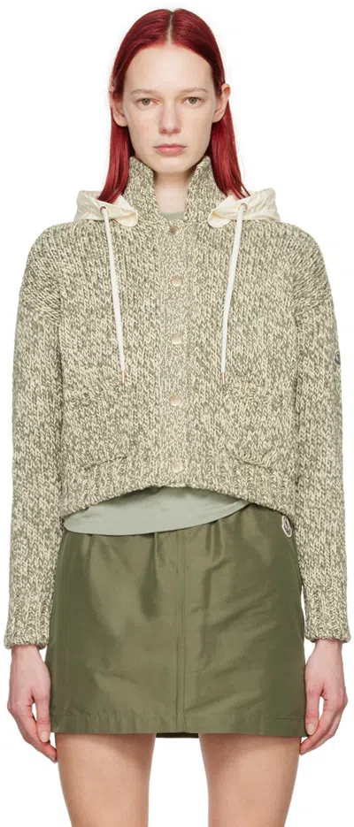 Moncler Rib-knit Hooded Cardigan In Green