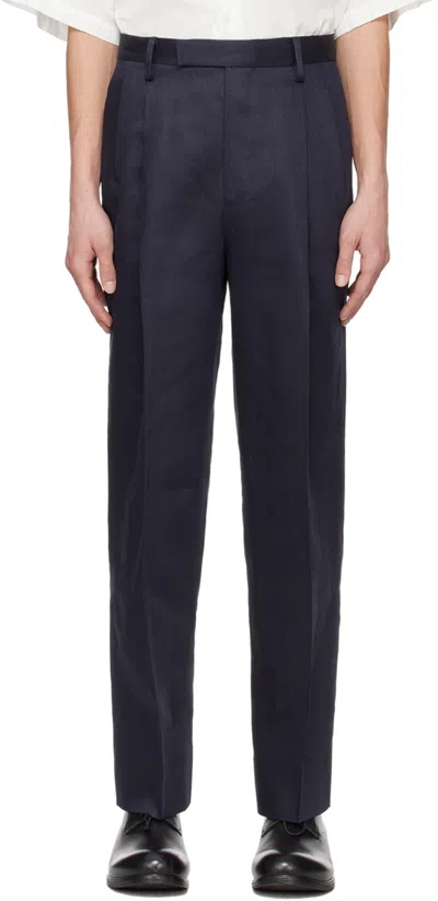 Kaptain Sunshine Straight-leg Linen Suit Trousers In Navy
