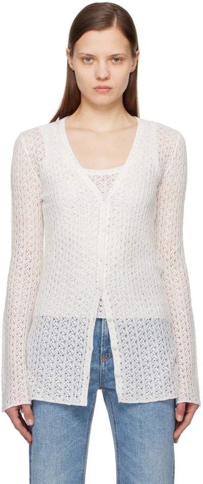 Chloé Lace-knit Silk-linen Cardigan In Blanc