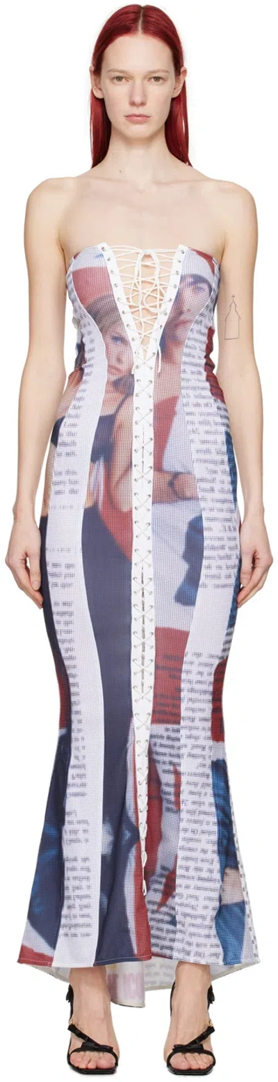 Sinead Gorey Womens White Graphic-print Slim-fit Stretch-woven Maxi Dress