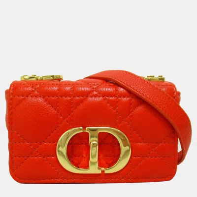 Pre-owned Dior Red Leather Mini Caro Shoulder Bags In Orange