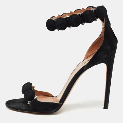 Pre-owned Alaïa Black Suede Bombe Ankle Strap Sandals Size 39