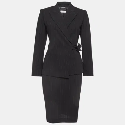 Pre-owned Max Mara Black Pinstripe Wool Wrap Blazer And Skirt Suit S