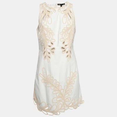 Pre-owned Maje White/beige Embroidered Cotton Mini Dress L