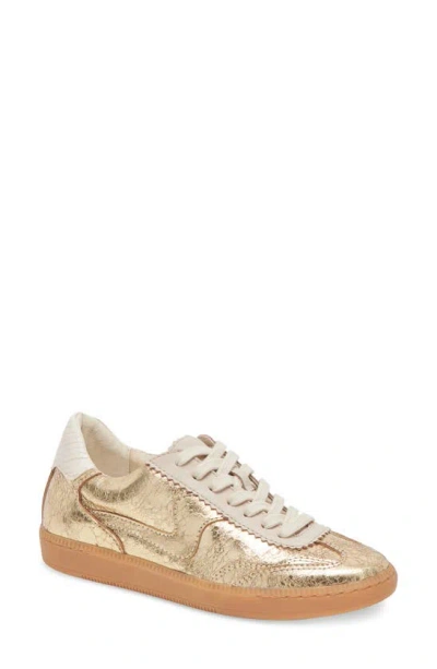 Dolce Vita Women's Notice Low-profile Lace-up Trainers In Gold Metallic Crackled Leather