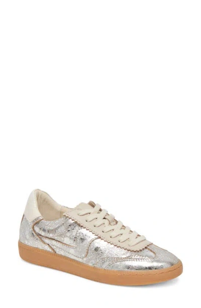 Dolce Vita Notice Silver Metallic Distressed Leather Lace-up Sneakers In Silver Metallic Crackled Leather