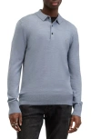 Allsaints Mode Merino Long Sleeve Polo Shirt In Dusty Blue