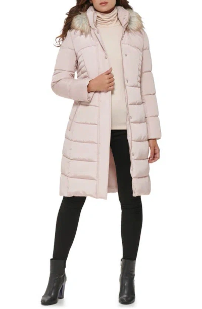 Kenneth Cole New York Memory Faux Fur Trim Hooded Puffer Coat In Rose Dust