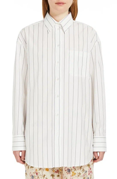 Max Mara Corolla Mixed Print Cotton & Silk Button-up Shirt In White