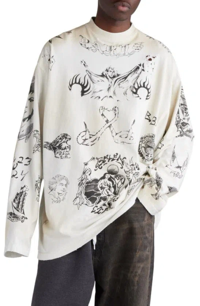 Balenciaga Tat Long-sleeve Cotton T-shirt In Off White