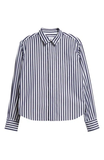 Sacai Stripe Poplin & Nylon Twill Button-up Shirt In Blue
