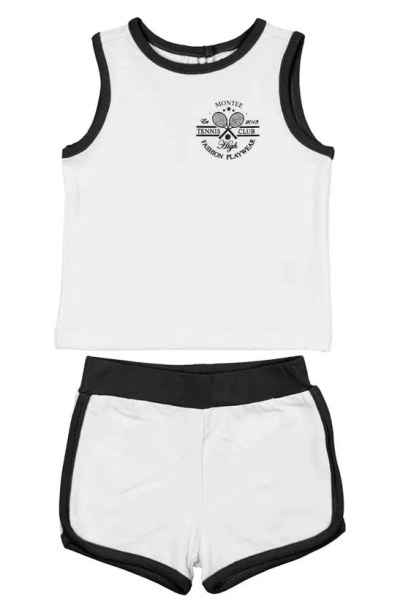 Maniere Babies' Tennis Club Tank & Shorts Set In Black And White