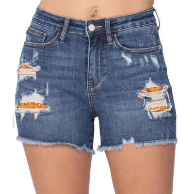 Judy Blue High Waisted Printed Pocket Lining Cut Off Shorts In Blue