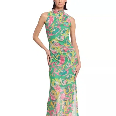 Donna Morgan Printed Mesh-overlay Maxi Dress In Absinthe Green