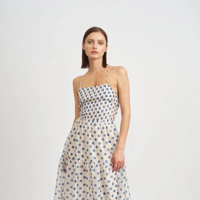 En Saison Frances Polka Dot Strappy Back Dress In Blue