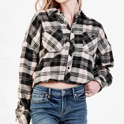 Dear John Denim Xandra Plaid Shirt Jacket In Black Cream