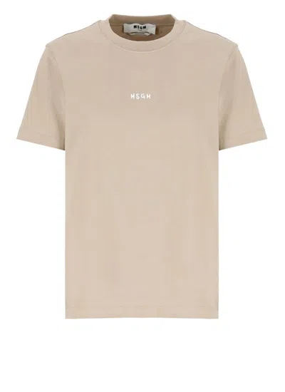Msgm T-shirt With Logo In Neutrals
