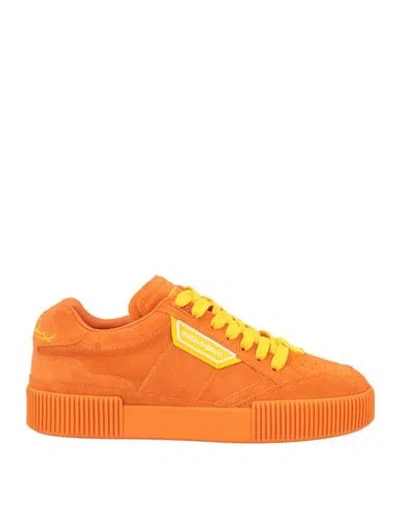 Dolce & Gabbana Man Sneakers Orange Size 6 Calfskin, Viscose