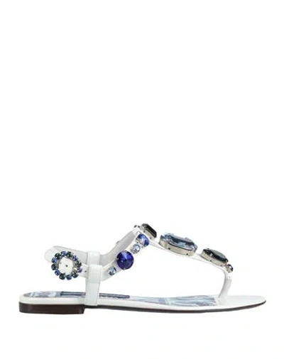 Dolce & Gabbana Woman Thong Sandal White Size 7.5 Calfskin, Crystal