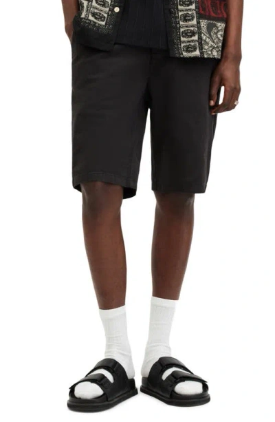 Allsaints Mens Liquorice Blac Troy Elasticated-waist Slim-fit Stretch Organic-cotton Shorts