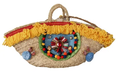 Dolce & Gabbana Multicolor Crystal Embellished Straw Women's Tote